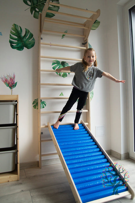 Sprossenwand 200cm - Kletterwand für Kinder ab 2 Jahren -Hartholz Rundstäbe,belastbar bis 80kg -Inklusive Einhänge-Modul und optionaler Rollenrutsche
