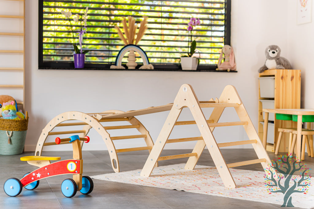 Kletter-Set 3in1 (Medium) - Wippe, klappbares Dreieck & Klettersteig - Für Kinder ab ca. 2 Jahren - Förderung der Motorik und Kreativität