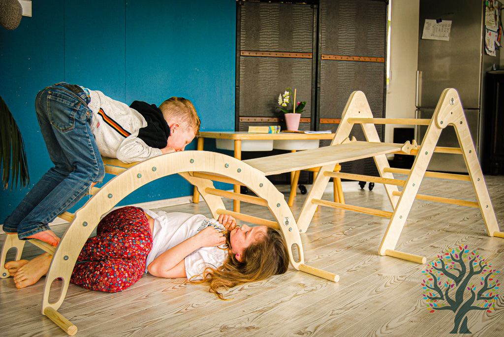 Kletter-Set 3in1 (Medium) - Wippe, klappbares Dreieck & Klettersteig - Für Kinder ab ca. 2 Jahren - Förderung der Motorik und Kreativität