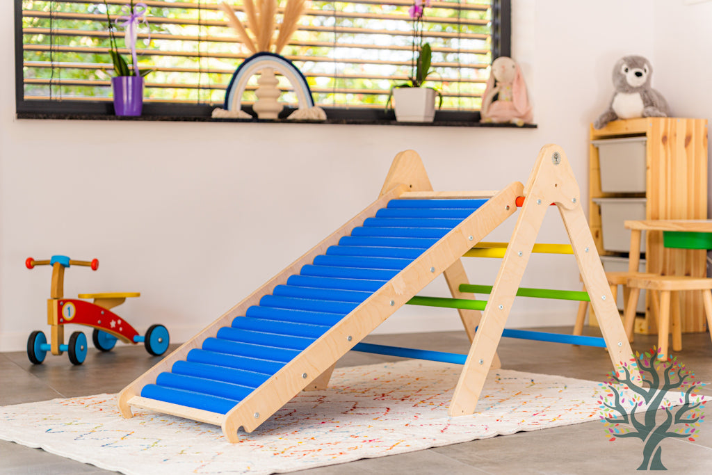 Rollenrutschen-Set 2in1 - Motorikförderung für Kinder ab 2 Jahren - Klappbares Kletterdreieck L/XL und Rollenrutschen in M (120cm) und XL (200cm)