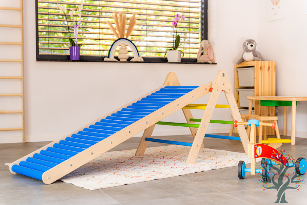 Rollenrutschen-Set 2in1 - Motorikförderung für Kinder ab 2 Jahren - Klappbares Kletterdreieck L/XL und Rollenrutschen in M (120cm) und XL (200cm)