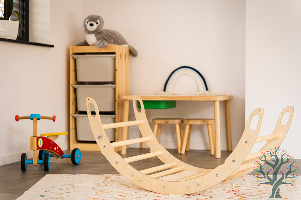Holzwippe / Kletterbogen (M) mit Premium Auflage - Ideal für Kinder ab 1 Jahr - Förderung von Motorik und Fantasie