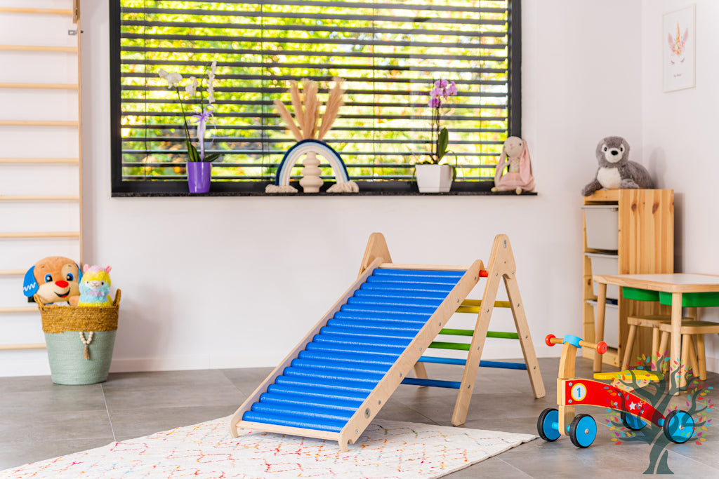 Rollenrutschen-Set 2in1 - Motorikförderung für Kinder ab 2 Jahren - Klappbares Kletterdreieck L/XL und Rollenrutschen in M (120cm) und XL (200cm)