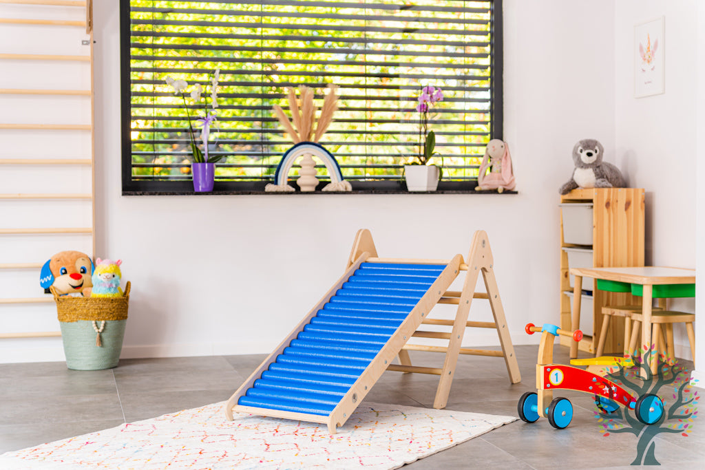 Rollenrutschen-Set 2in1 - Motorikförderung für Kinder ab 2 Jahren - Klappbares Kletterdreieck L/XL und Rollenrutschen in M (120cm) und XL (200cm)