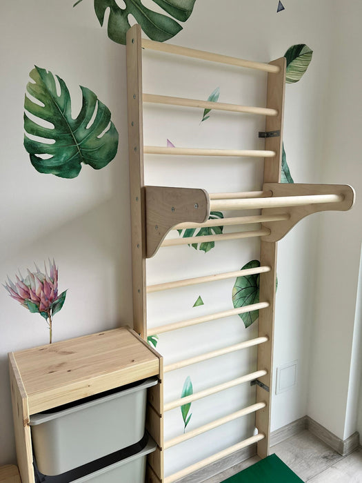 Sprossenwand 200cm - Kletterwand für Kinder ab 2 Jahren -Hartholz Rundstäbe,belastbar bis 80kg -Inklusive Einhänge-Modul und optionaler Rollenrutsche