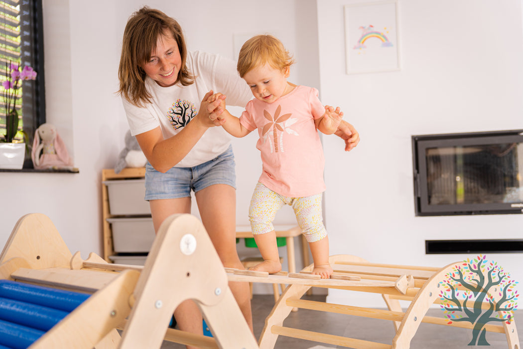 Kletter-Set 3in1 (Medium) - Wippe, klappbares Dreieck & Klettersteig - Für Kinder ab ca. 2 Jahren - Förderung der Motorik und Kreativität