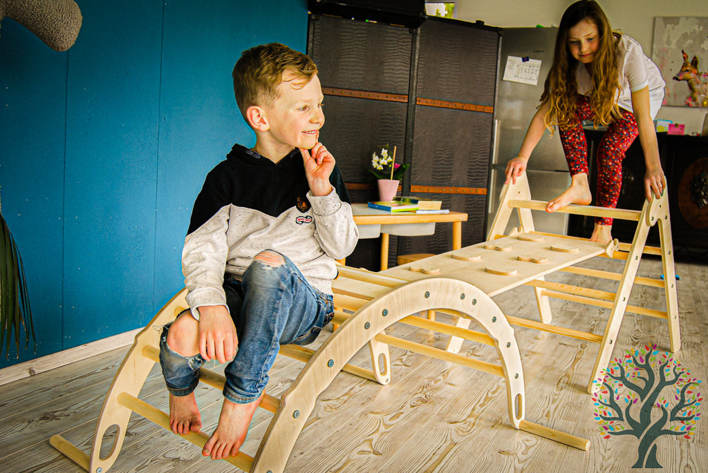 Kletter-Set 3in1 (Medium) - Wippe, klappbares Dreieck & Klettersteig - Für Kinder ab ca. 2 Jahren - Förderung der Motorik und Kreativität