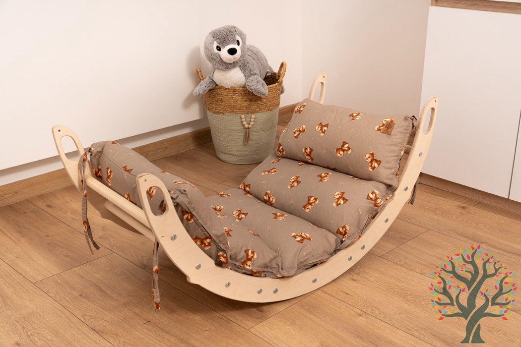 Holzwippe / Kletterbogen (M) mit Premium Auflage - Ideal für Kinder ab 1 Jahr - Förderung von Motorik und Fantasie