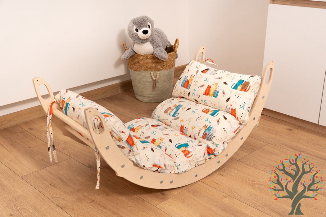 Holzwippe / Kletterbogen (M) mit Premium Auflage - Ideal für Kinder ab 1 Jahr - Förderung von Motorik und Fantasie