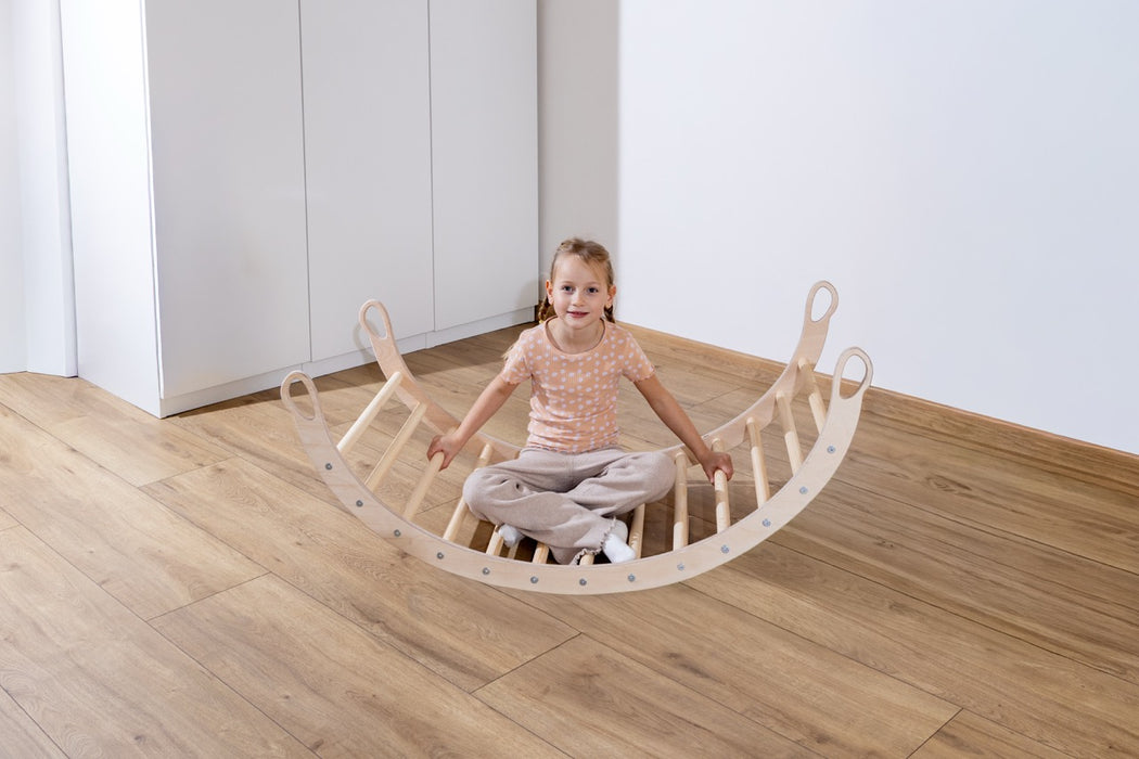 Holzwippe XL 120x50x59 cm – Premium-Auflage, Motorikspielzeug aus Holz