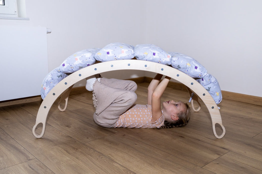 Holzwippe XL 120x50x59 cm – Premium-Auflage, Motorikspielzeug aus Holz