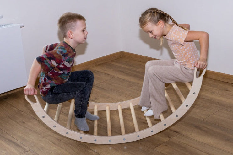 Holzwippe XL 120x50x59 cm – Premium-Auflage, Motorikspielzeug aus Holz