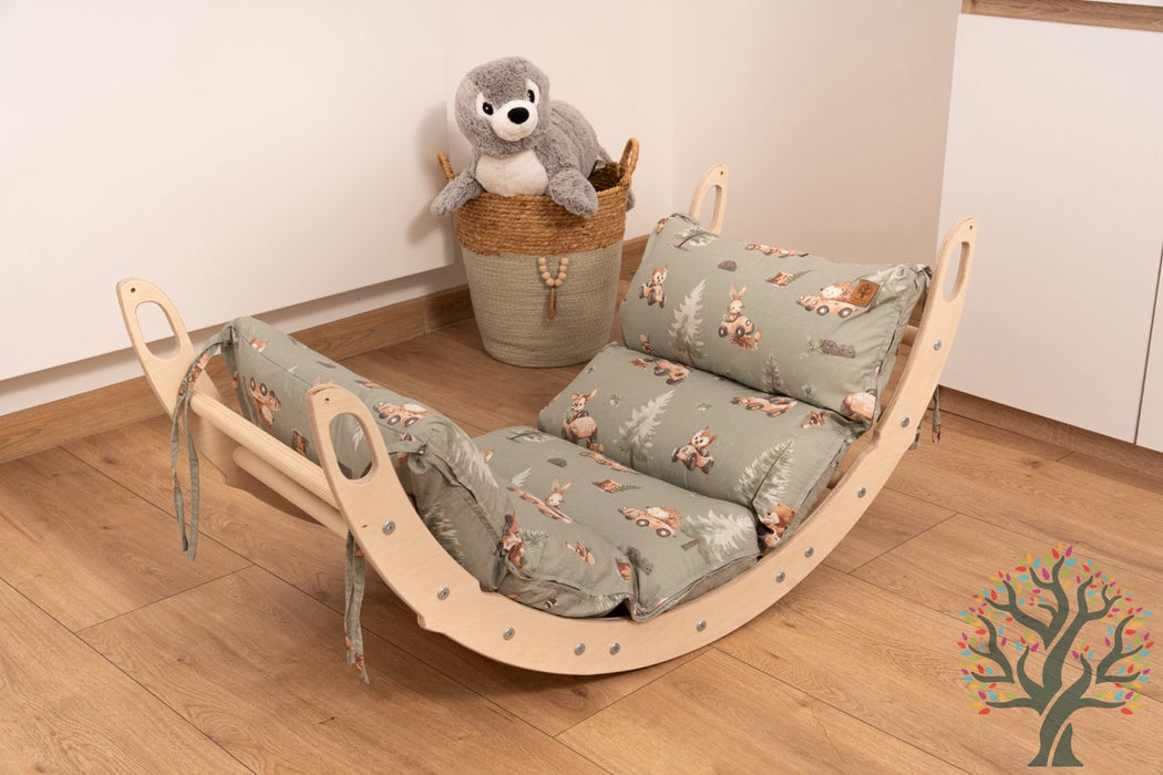 Holzwippe / Kletterbogen (M) mit Premium Auflage - Ideal für Kinder ab 1 Jahr - Förderung von Motorik und Fantasie