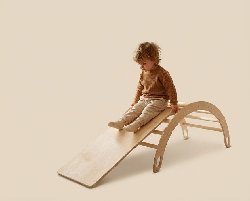 Holzwippe / Kletterbogen (M) mit Premium Auflage - Ideal für Kinder ab 1 Jahr - Förderung von Motorik und Fantasie