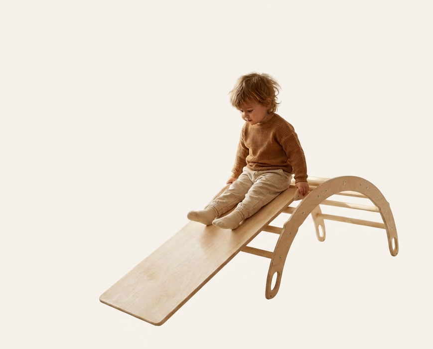Holzwippe / Kletterbogen (M) mit Premium Auflage - Ideal für Kinder ab 1 Jahr - Förderung von Motorik und Fantasie