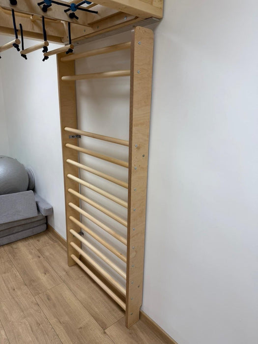 Sprossenwand Kindergarten - Seitenansicht Kletterwand aus Holz